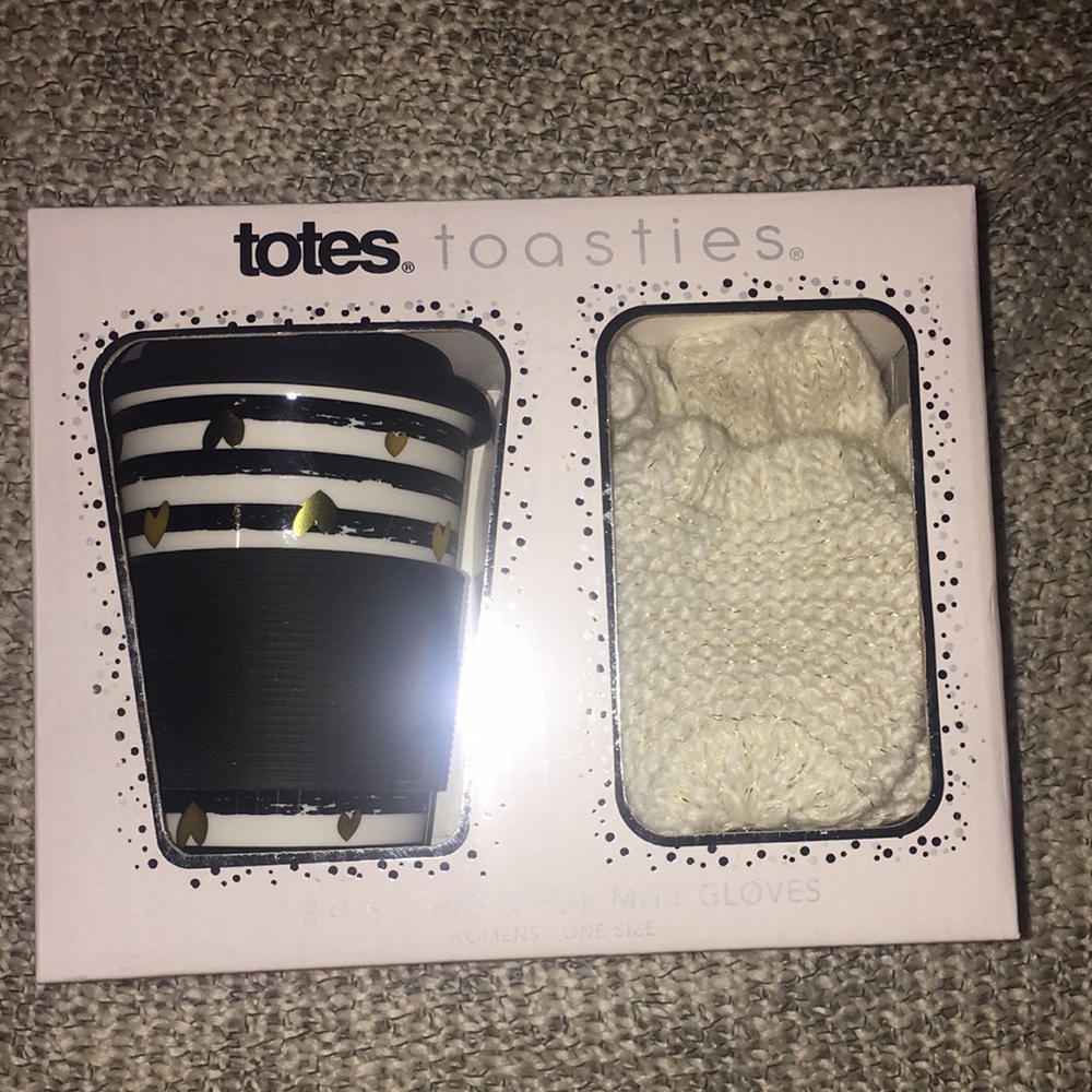 Totes toasties Travel ceramic mug &flip mitt gloves